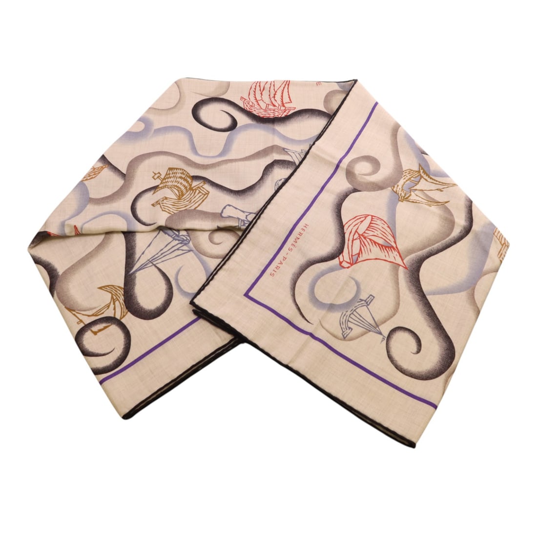 Mors A Jouets 140 Beige Black Multicolor Cashmere Silk Shawl by Hermes: Mors A Jouets 140 Beige Black Multicolor Cashmere Silk Shawl by Hermes This Hermes Mors A Jouets Bandana shawl features a beige, black, and multicolor design crafted from luxurious cashmere and silk.