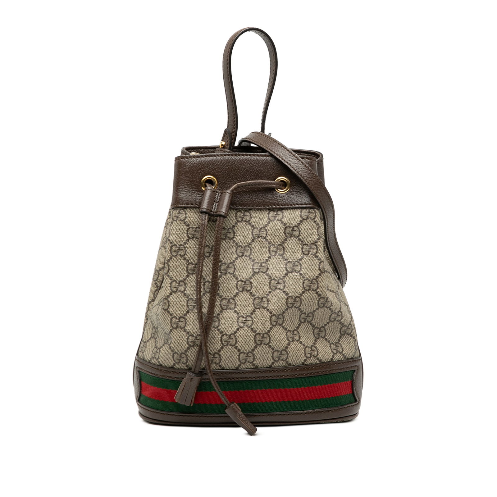 Gucci Ophidia Small GG Supreme Brown Canvas Bucket Bag with Web Detail (1 of 8)