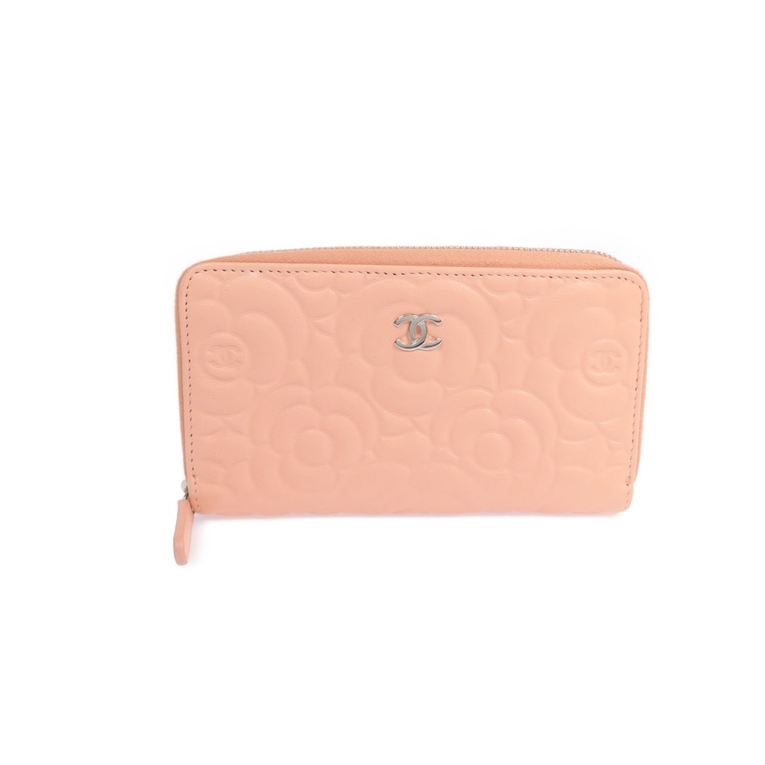 Pink Lambskin Leather CHANEL Long Zipper Wallet with Silver CC Logo (1 of 18)