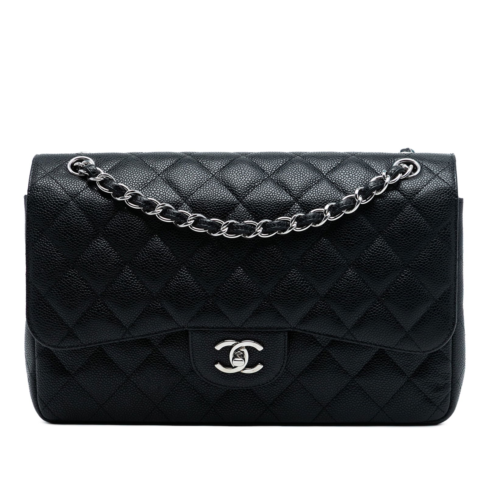 Black Chanel Caviar Leather Jumbo Double Flap Shoulder Bag (1 of 7)