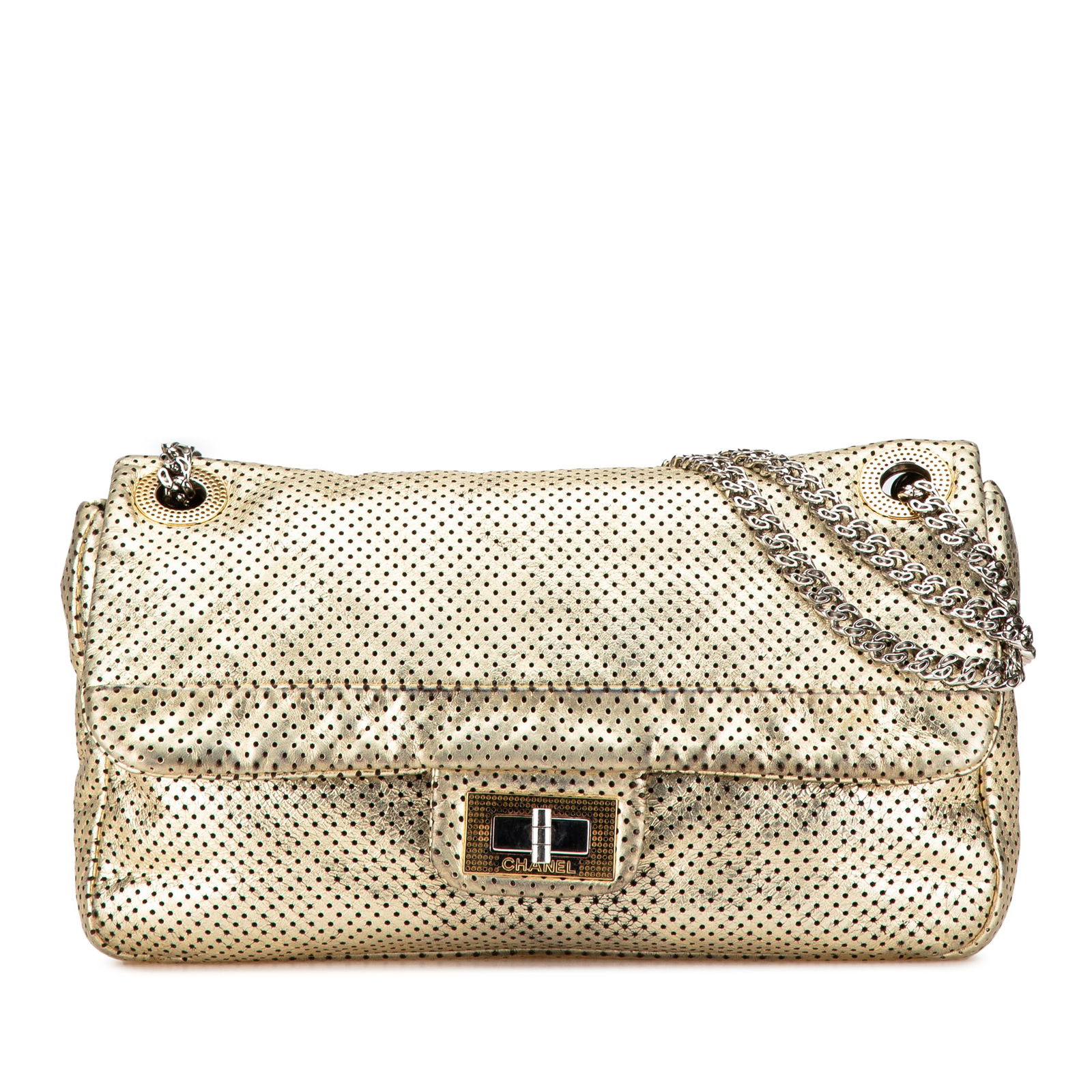 Chanel Medium Perforated Calfskin Reissue Drill Flap Shoulder Bag Gold (1 of 7)