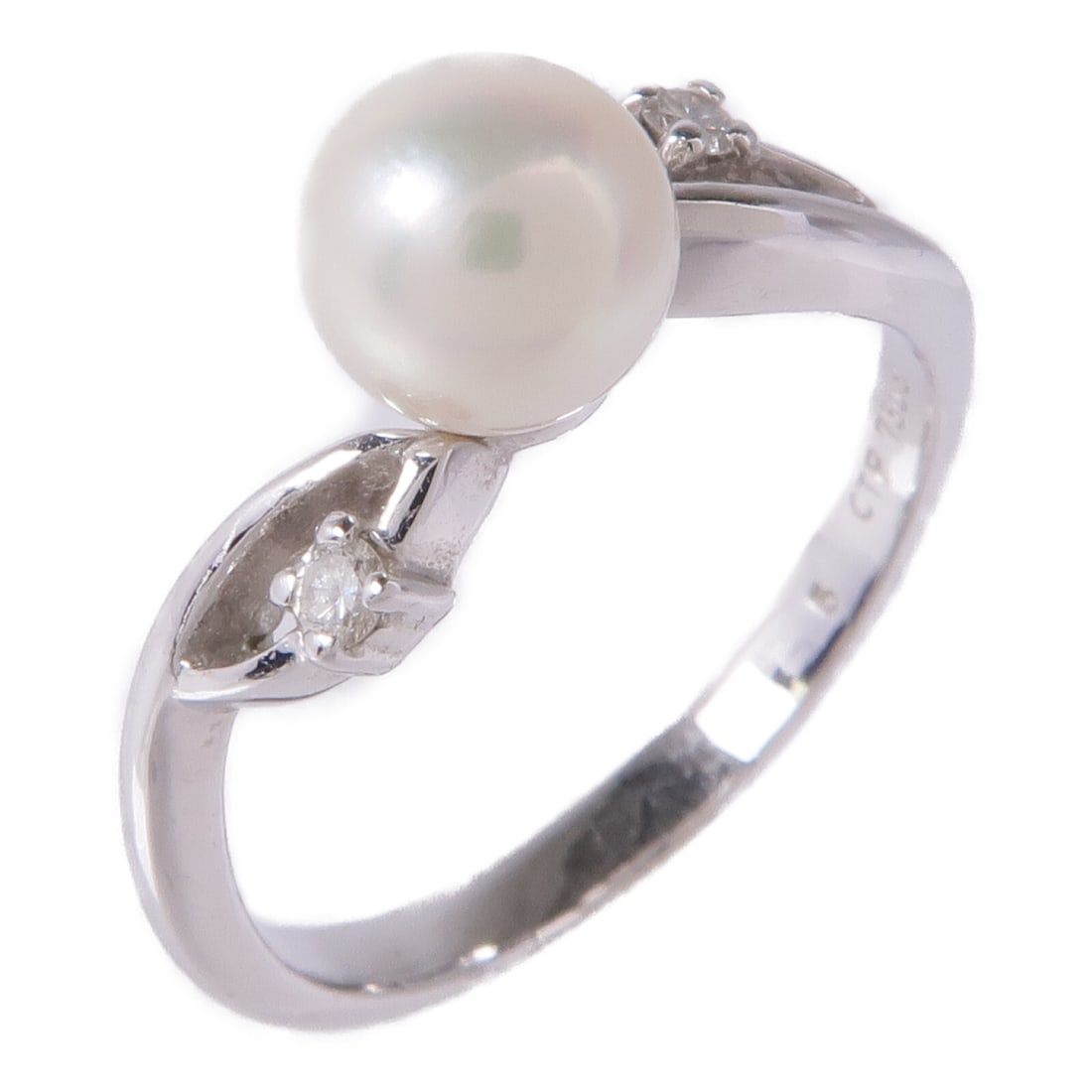 Elegant Pearl Diamond Ring in 18K White Gold by JEWELRY US #6 (1 of 7)