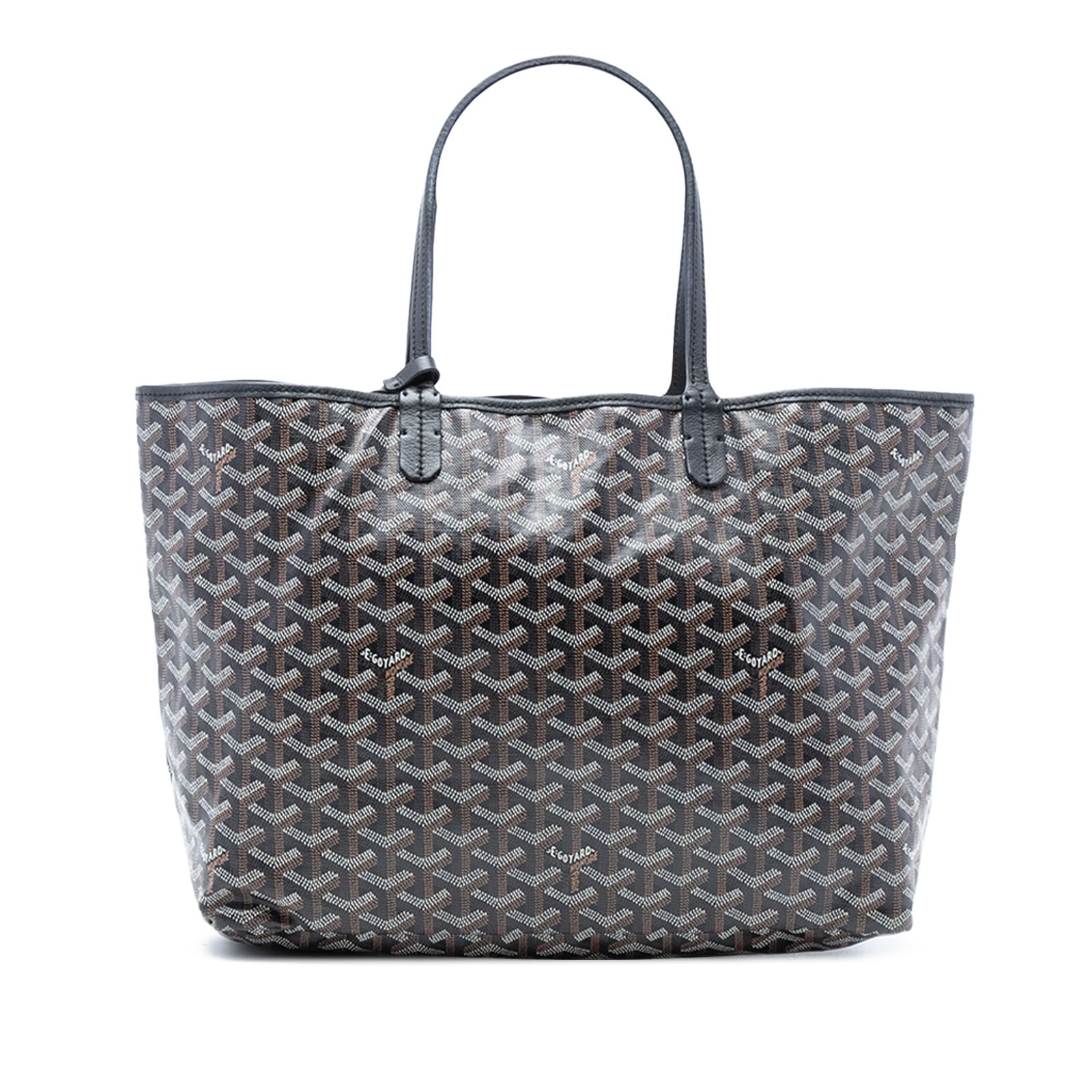 Goyard Saint Louis PM Black Tote with Pouch Coated Canvas and Leather Trim: Goyard Saint Louis PM Black Tote with Pouch Coated Canvas and Leather Trim The Saint Louis PM features a coated canvas body with leather trim, flat leather handles, an open top, and an included pouch.