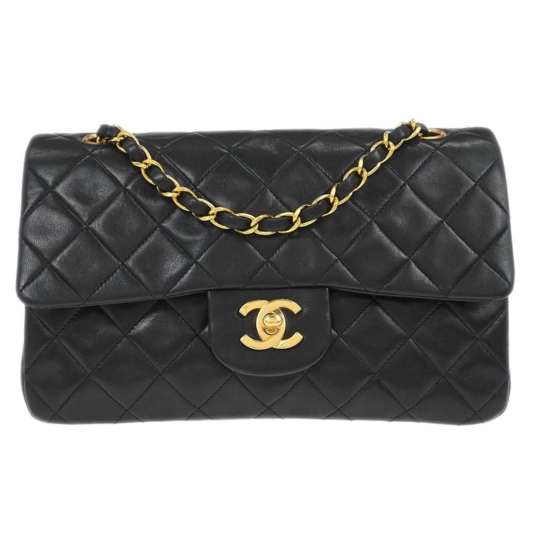 Small Classic Double Flap Black Lambskin Shoulder Bag by Chanel (1 of 10)