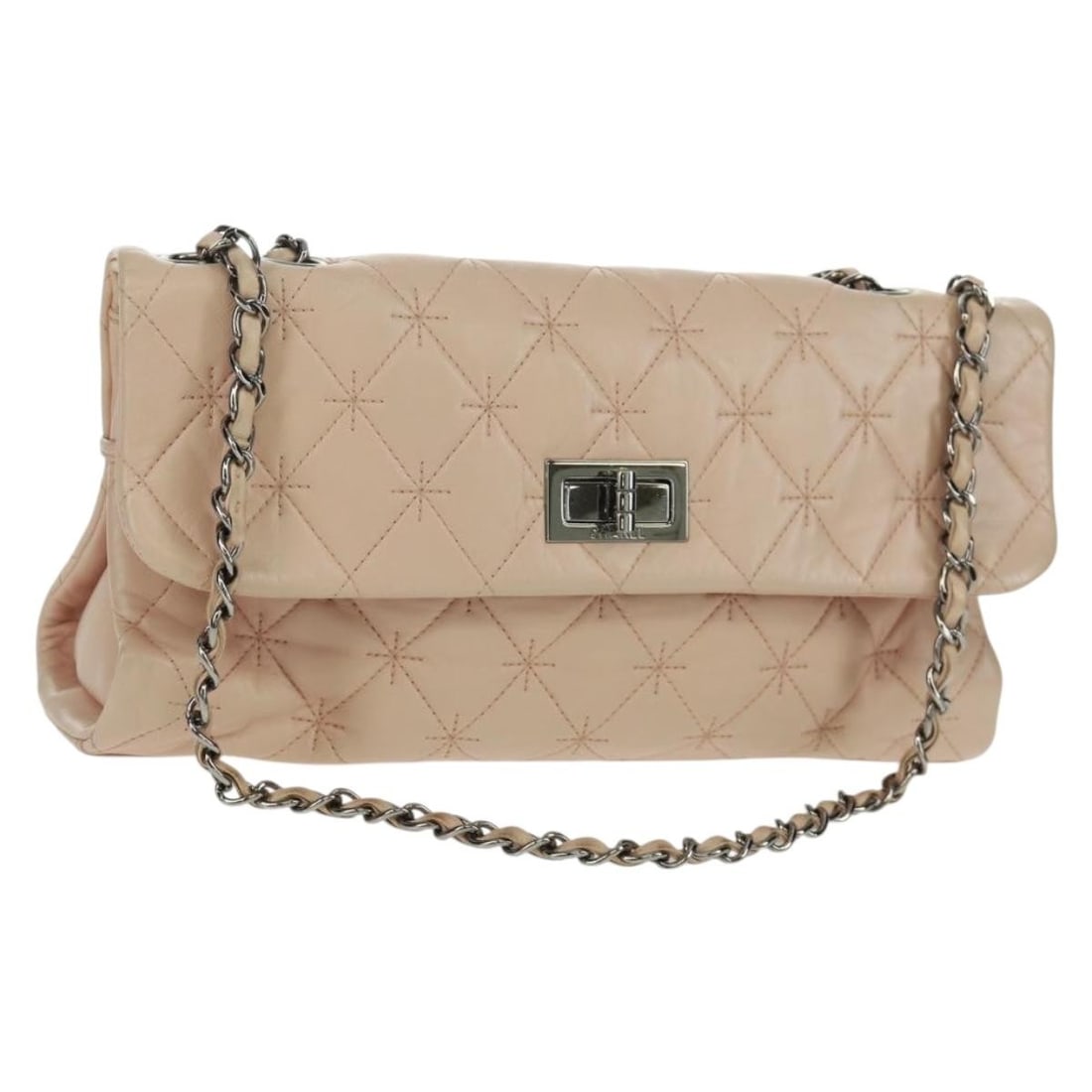 Chanel 2.55 Pink Lambskin Matelasse Shoulder Bag with Silver Chain CC (1 of 18)