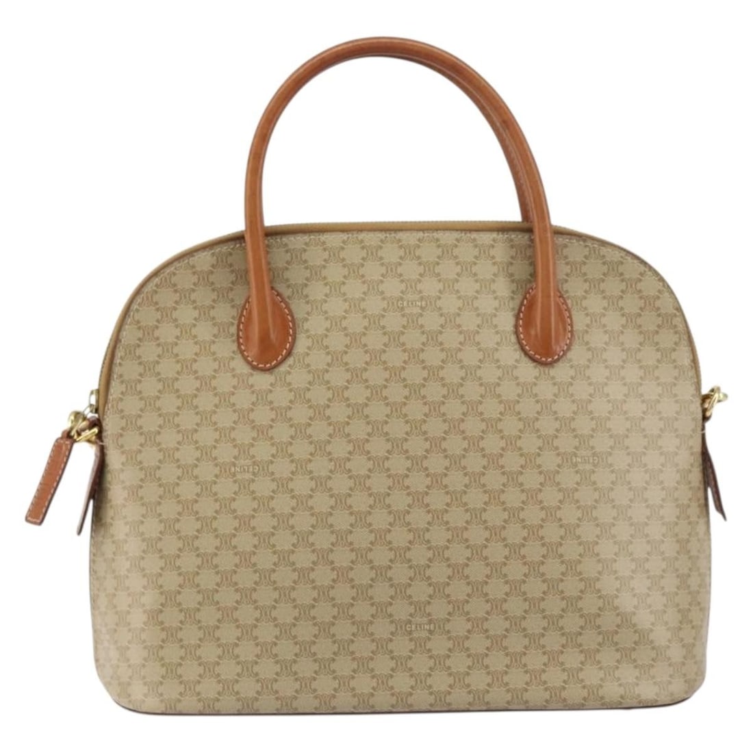 Celine Macadam Beige Canvas Leather Vintage Shoulder Bag Italy: Celine Macadam Beige Canvas Leather Vintage Shoulder Bag Italy This Celine Vintage Macadam handbag features a beige canvas body with leather accents, designed for women. It is a pre-owned item in good