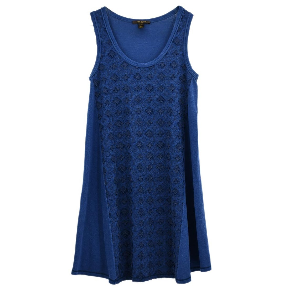 Blue Louis Vuitton Tank Dress Linen Blend Size S Made in Italy: Blue Louis Vuitton Tank Dress Linen Blend Size S Made in Italy This Louis Vuitton sleeveless tank dress features a classic knee-length silhouette in blue. Crafted from a blend of 94% linen and 6% elas