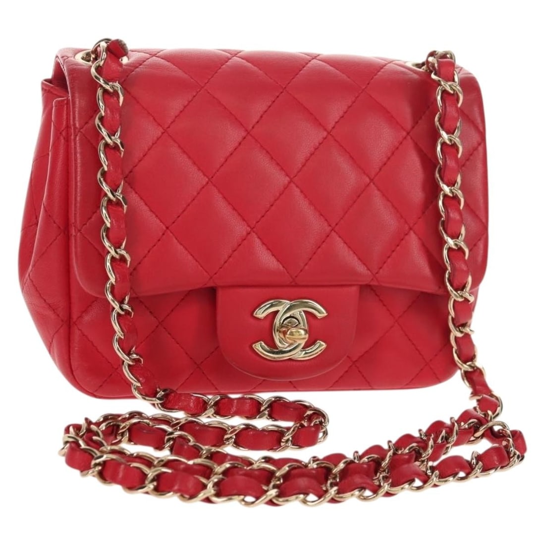 CHANEL Matelasse Red Gold Lamb Skin Shoulder Bag Auth 144831SAM: CHANEL Matelasse Red Gold Lamb Skin Shoulder Bag Auth 144831SAM Elevate your style with this luxurious CHANEL Matelasse 17 Chain Shoulder Bag, crafted from premium lambskin in a stunning red and gold