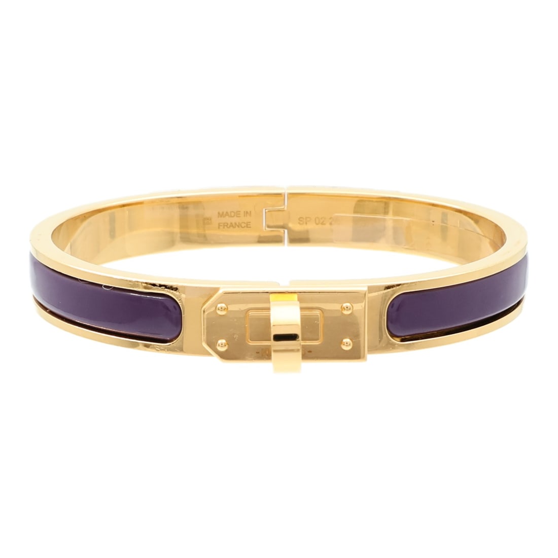 Mini Clic Kelly Purple Enamel Bracelet by Hermes in Gold Tone (1 of 13)