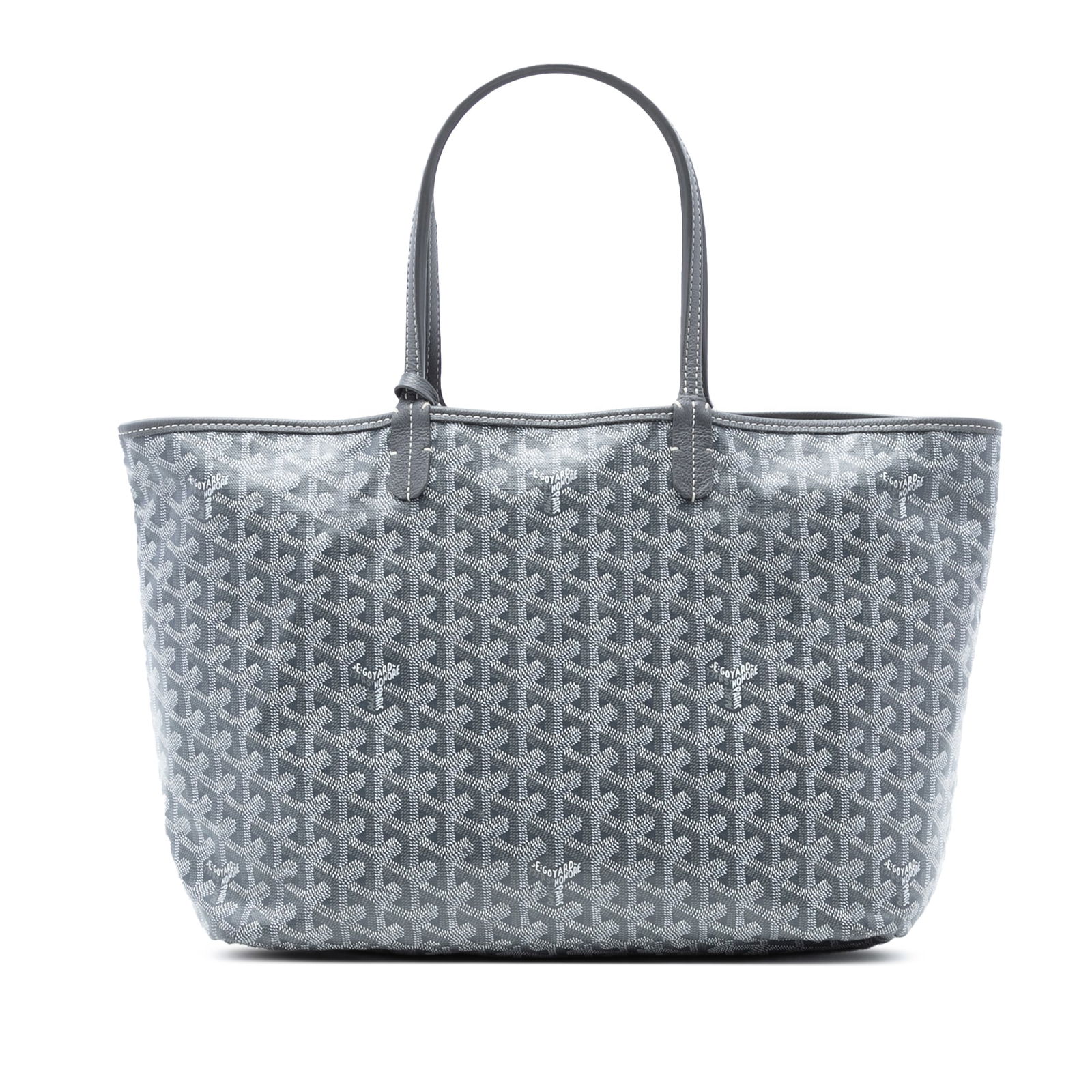 Goyard Saint Louis PM Gray Tote with Interior Pouch: Goyard Saint Louis PM Gray Tote with Interior Pouch The Saint Louis PM features a coated canvas body with leather trim, flat leather straps, an open top, and an interior pouch. The bag is gray and mad