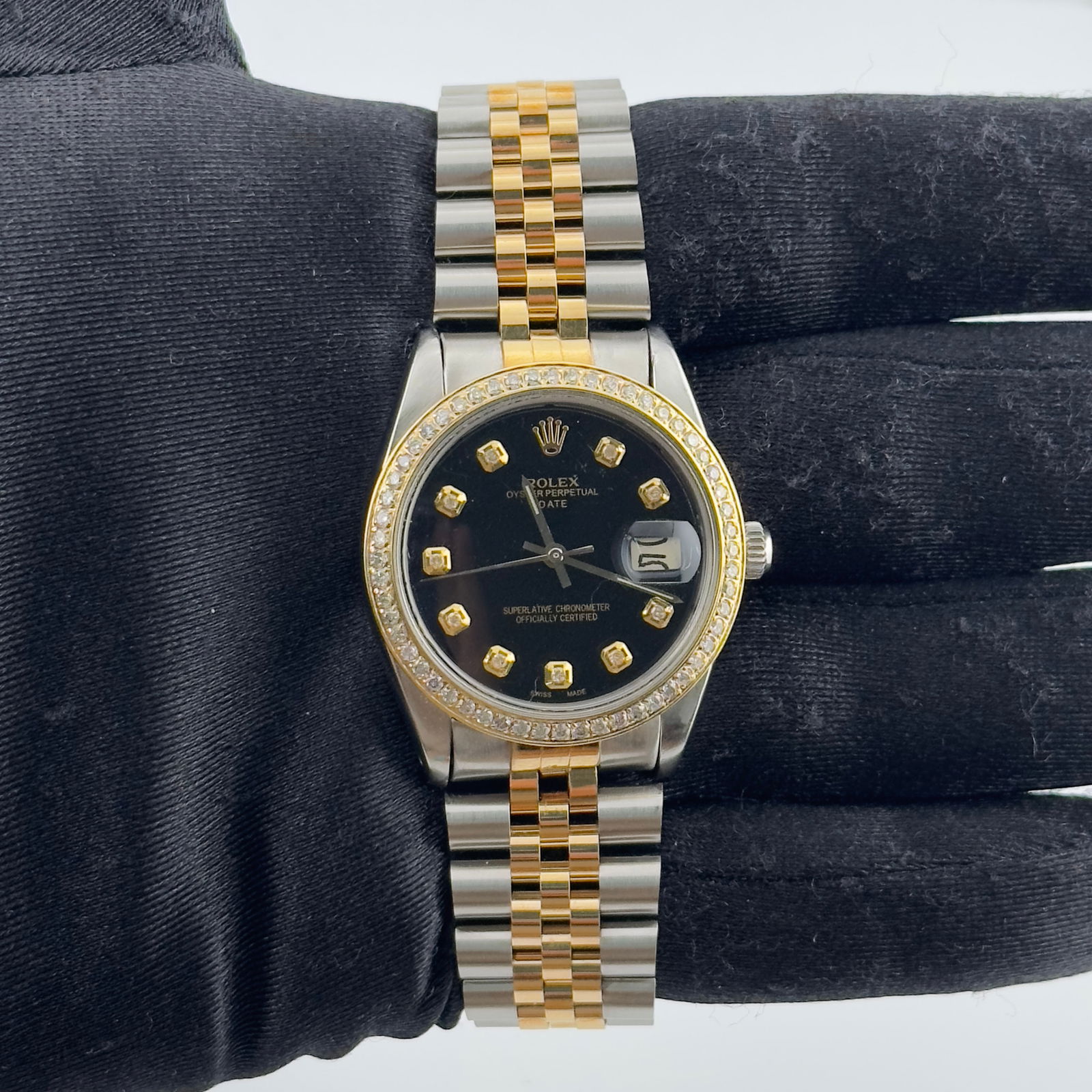 Unisex Rolex Ref 6694 Aftermarket Black Diamond Dial Jubilee Bracelet Watch (1 of 3)