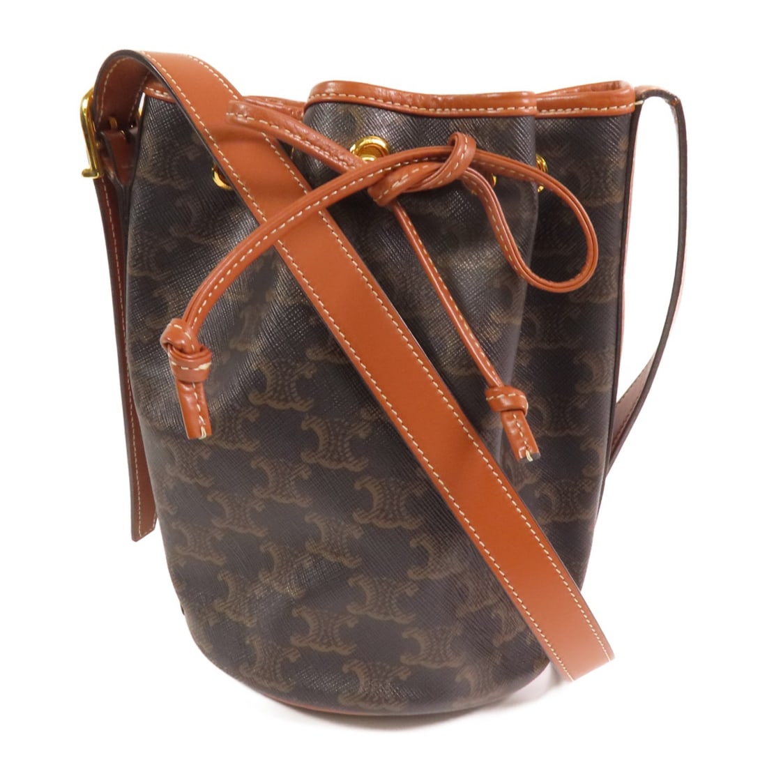 Brown Triomphe Canvas CELINE Shoulder Bucket Bag with Gold Hardware (1 of 14)