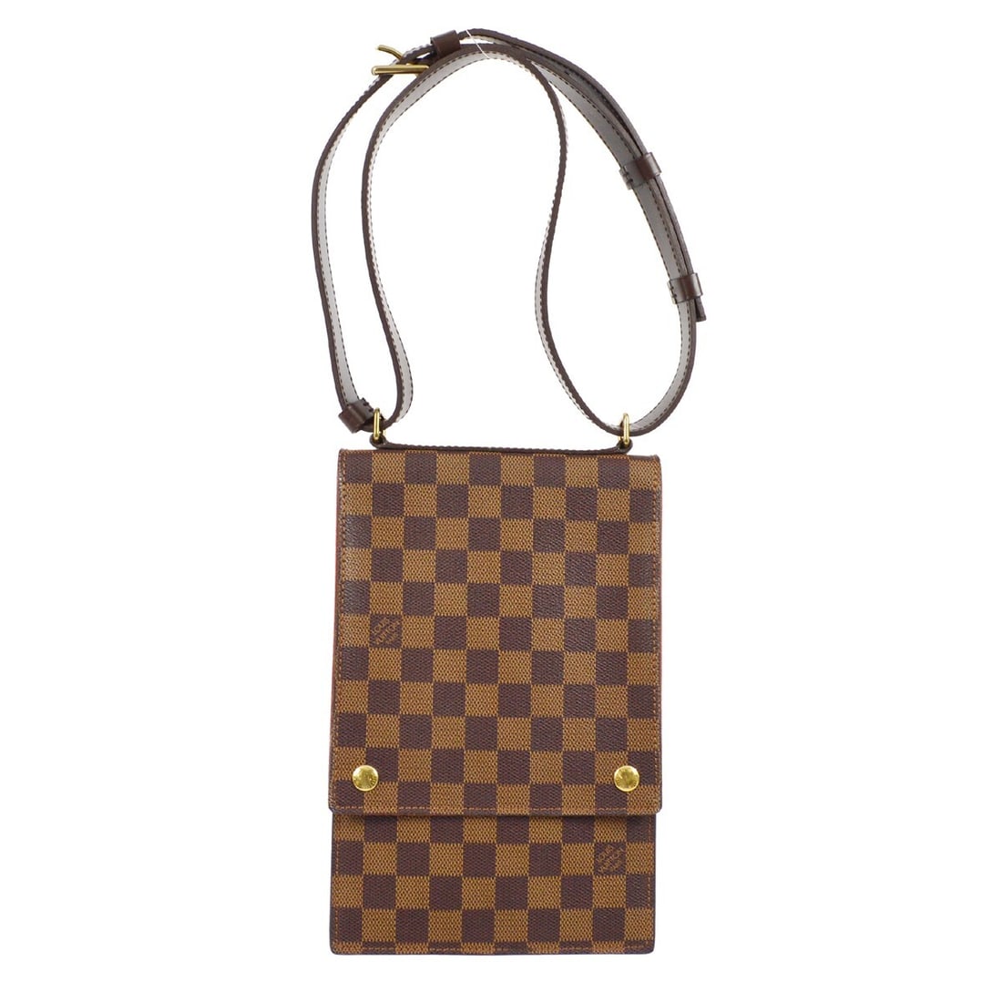 Louis Vuitton Damier Canvas Portobello Messenger Bag 16cm by 26cm by 4cm: Louis Vuitton Damier Canvas Portobello Messenger Bag 16cm by 26cm by 4cm Louis Vuitton Portobello Messenger bag in brown Damier canvas, designed for unisex use. This compact messenger features a spaci
