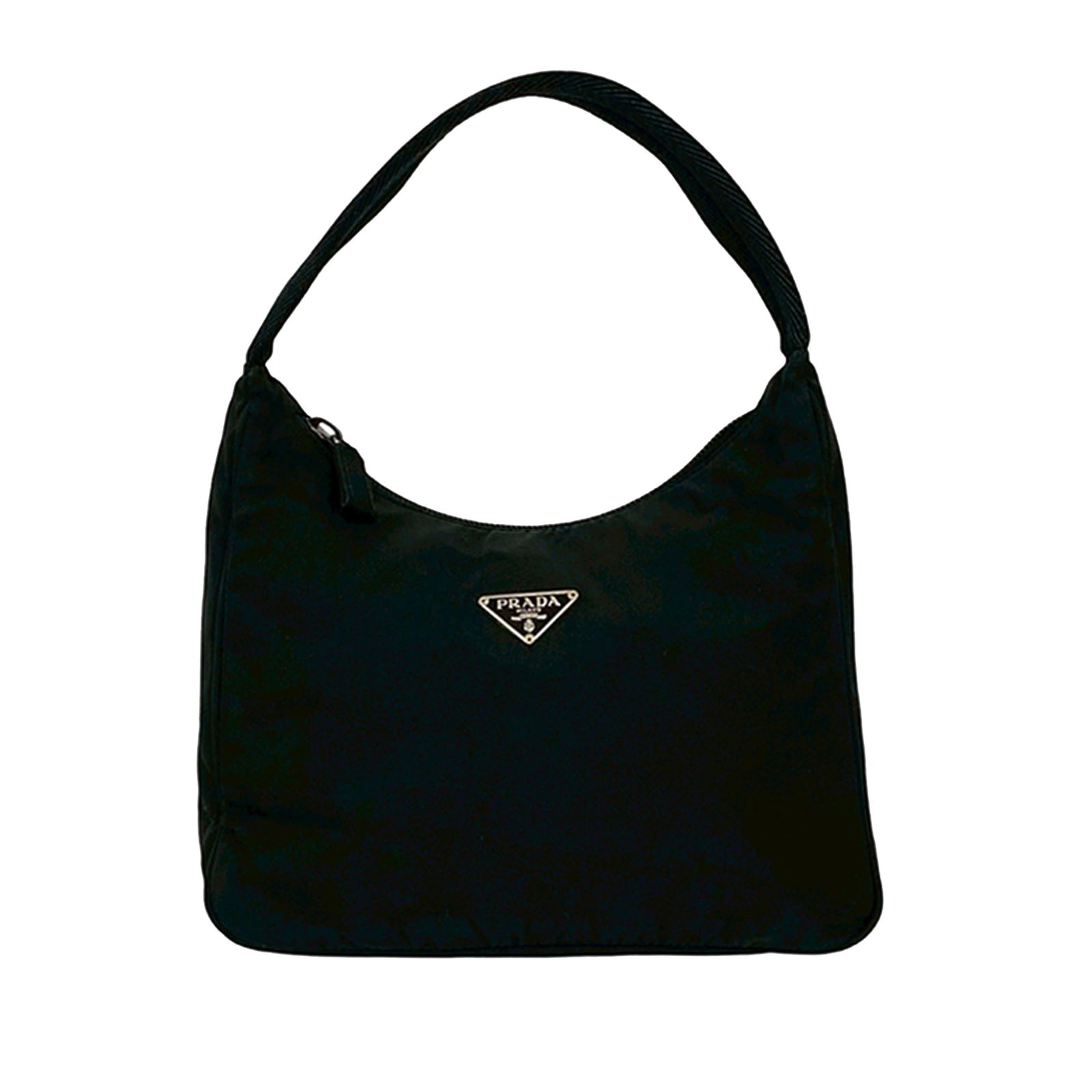 Black Nylon Prada Mini Tessuto Sport Shoulder Bag from Italy: Black Nylon Prada Mini Tessuto Sport Shoulder Bag from Italy This Prada Mini Tessuto Sport shoulder bag features a black nylon body, a flat strap, and a top zip closure. The bag is crafted in Italy an