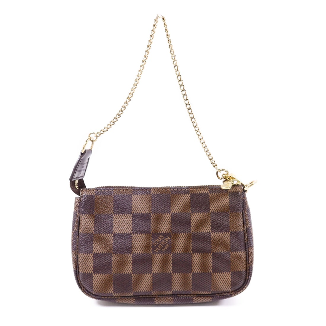 Louis Vuitton Mini Accessory Pouch Damier Brown Canvas N58009 Gold Hardware: Louis Vuitton Mini Accessory Pouch Damier Brown Canvas N58009 Gold Hardware This Louis Vuitton Mini Pochette Accessoires is crafted from brown Damier PVC coated canvas and features a handle for conven