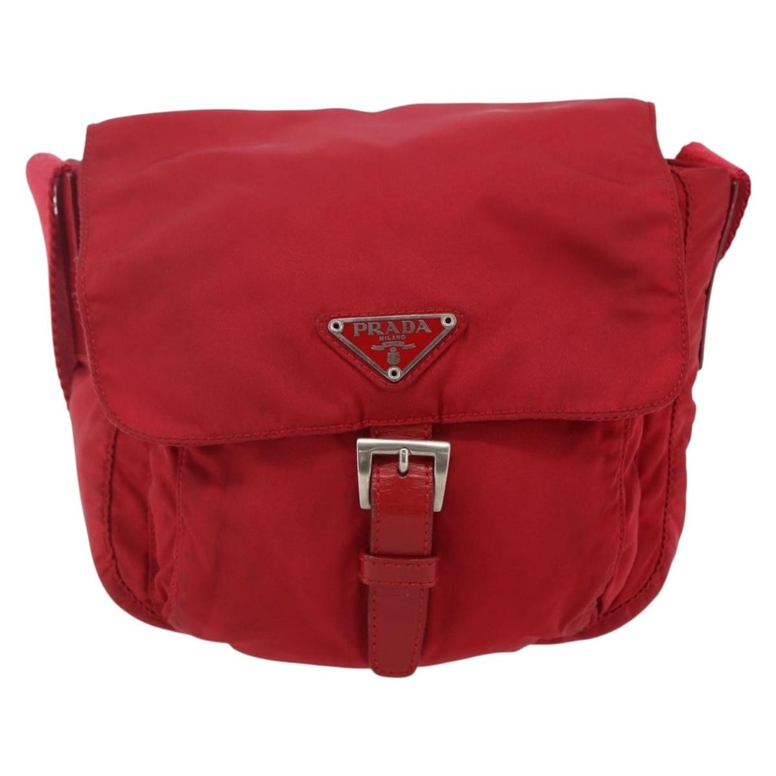 Prada Tessuto Red Nylon Buckle Messenger Bag Unisex 19cm (1 of 18)