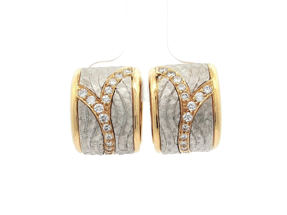 Michael Bondanza Venti 18k Gold Platinum Clip On Earrings with Diamonds: Michael Bondanza Venti 18k Gold Platinum Clip On Earrings with Diamonds Elevate your style with these exquisite Michael Bondanza Venti Clip-On Earrings, crafted from solid 18k yellow gold and featurin