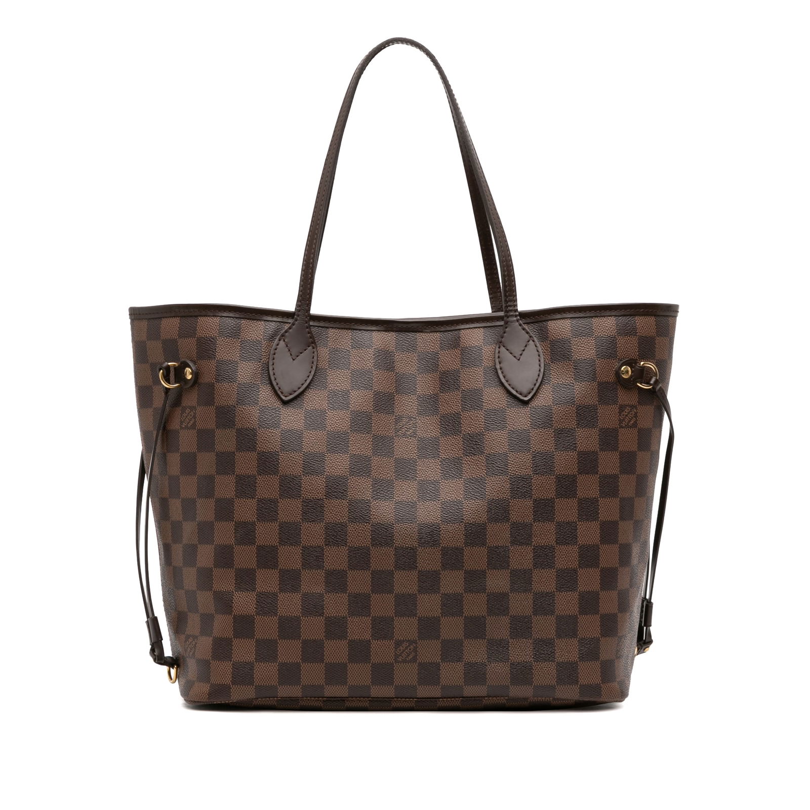 Louis Vuitton Neverfull MM Brown Damier Ebene Canvas Tote Bag: Louis Vuitton Neverfull MM Brown Damier Ebene Canvas Tote Bag This Louis Vuitton Damier Ebene Neverfull MM features a damier canvas body with leather trim, flat leather shoulder straps, an open top wi