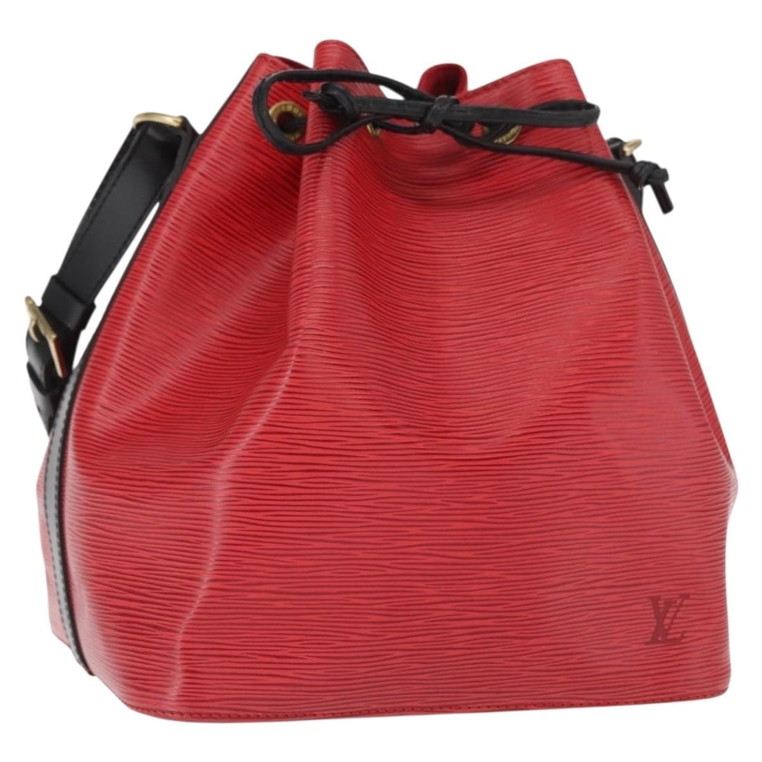 Louis Vuitton Epi Petit Noe Black Red Shoulder Bag M44017 Bicolor France: Louis Vuitton Epi Petit Noe Black Red Shoulder Bag M44017 Bicolor France This Louis Vuitton Petit Noe shoulder bag features the signature Epi leather in a striking black and red bicolor design. The ba