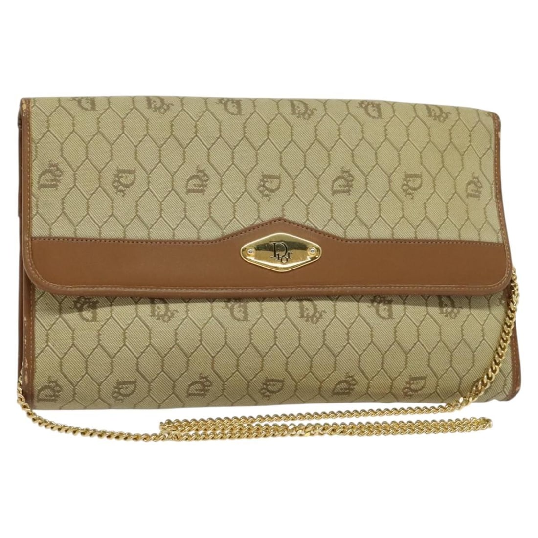 Christian Dior Beige Canvas Shoulder Bag Vintage Honeycomb Chain: Christian Dior Beige Canvas Shoulder Bag Vintage Honeycomb Chain This vintage Christian Dior handbag features the signature Honeycomb chain design crafted from beige canvas. Designed for women, the ba
