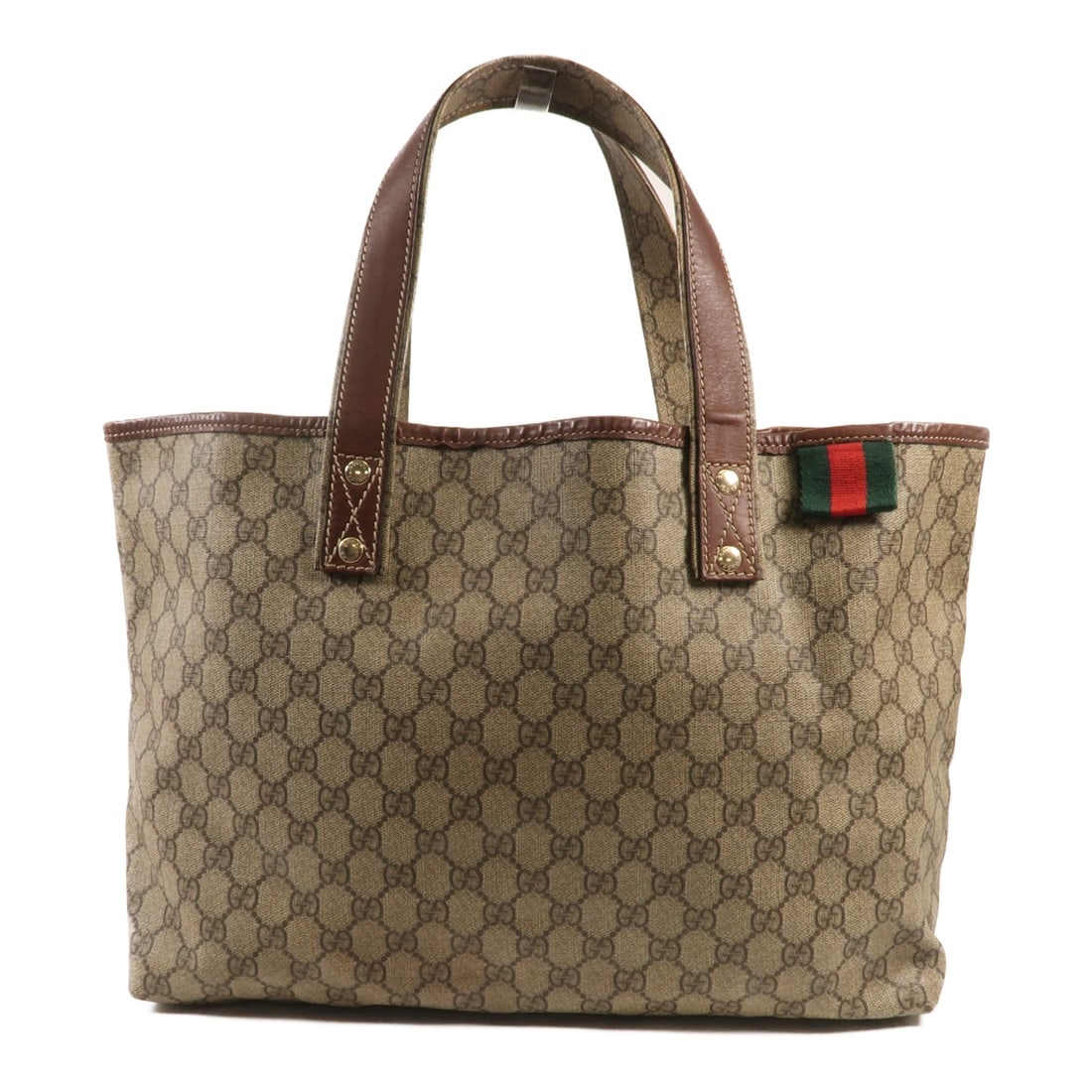 GUCCI GG Tote Bag 211134 Brown PVC Coated Canvas: GUCCI GG Tote Bag 211134 Brown PVC Coated Canvas This GUCCI GG Tote Bag is crafted from durable PVC coated canvas in a rich brown color. Designed for both style and functionality, this tote bag featur