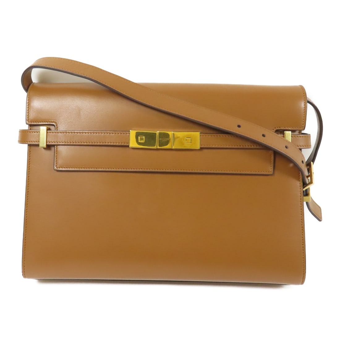Yves Saint Laurent Manhattan Small Brown Calfskin Shoulder Bag: Yves Saint Laurent Manhattan Small Brown Calfskin Shoulder Bag Elevate your style with the SAINT LAURENT Manhattan Small Shoulder Bag, crafted from luxurious calfskin leather in a rich brown hue. This