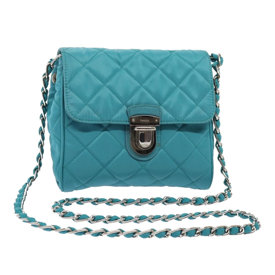 Prada Nylon Chain Strap Shoulder Bag Turquoise Pushlock Closure (1 of 18)