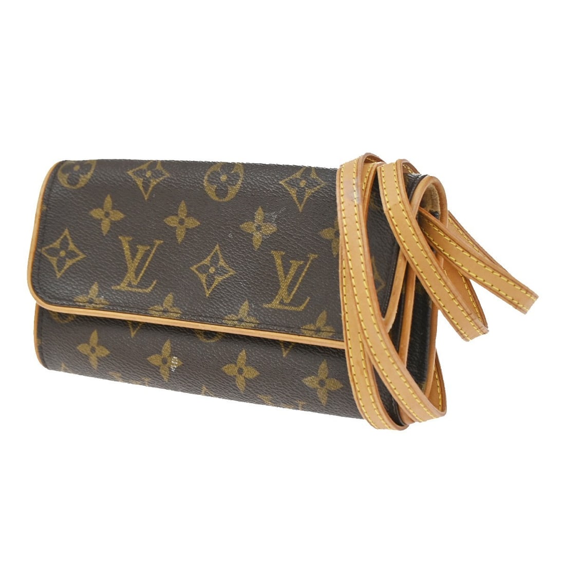 Louis Vuitton Twin Monogram Canvas Shoulder Bag Brown 19cm: Louis Vuitton Twin Monogram Canvas Shoulder Bag Brown 19cm The Louis Vuitton Twin Handbag in brown Monogram Canvas is a compact accessory designed for women. This pre-owned Pochette Twin PM shows sign