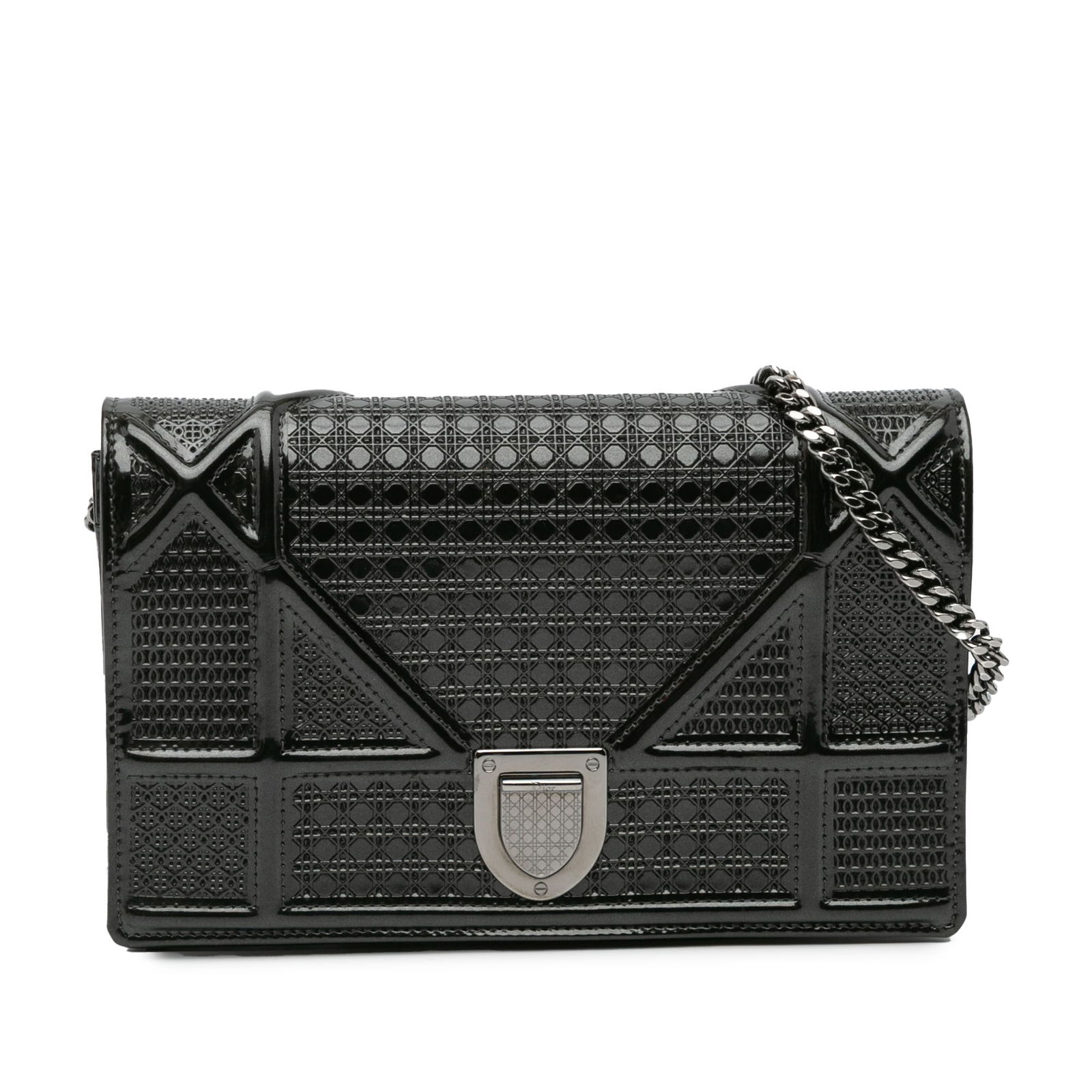 Dior Metallic Patent Microcannage Wallet on Chain Black Leather (1 of 10)
