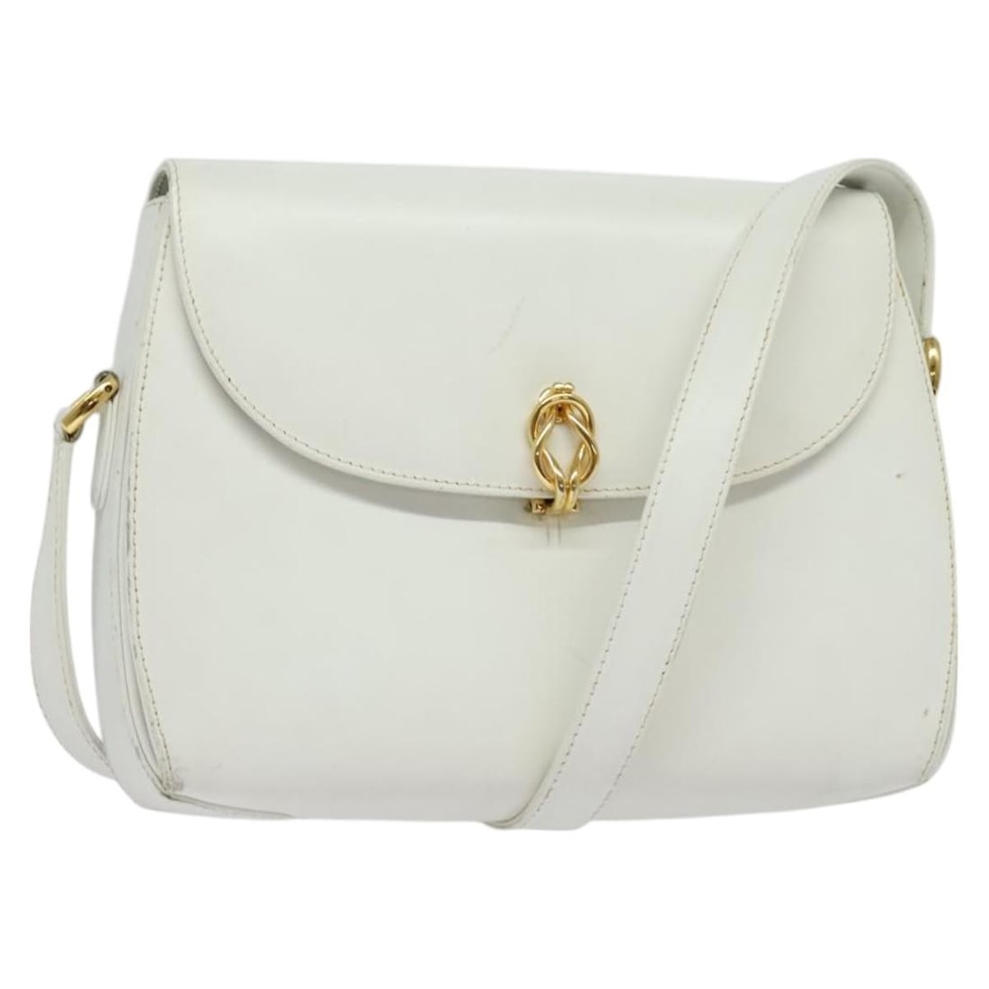 Leather White Gucci Vintage Flap Crossbody Bag 25cm by 18cm by 4cm: Leather White Gucci Vintage Flap Crossbody Bag 25cm by 18cm by 4cm This vintage Gucci flap crossbody bag for women features white leather construction with a flap closure and adjustable shoulder strap