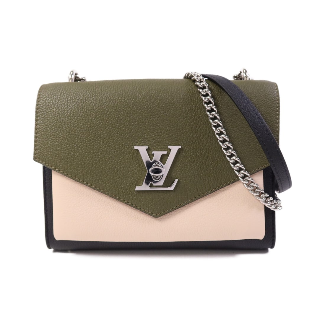 Louis Vuitton My Lock Me Green Calfskin Chain Shoulder Bag M55522: Louis Vuitton My Lock Me Green Calfskin Chain Shoulder Bag M55522 This Louis Vuitton My Lock Me Chain shoulder bag is crafted from green calfskin leather and features silver-tone hardware. Made in Fra