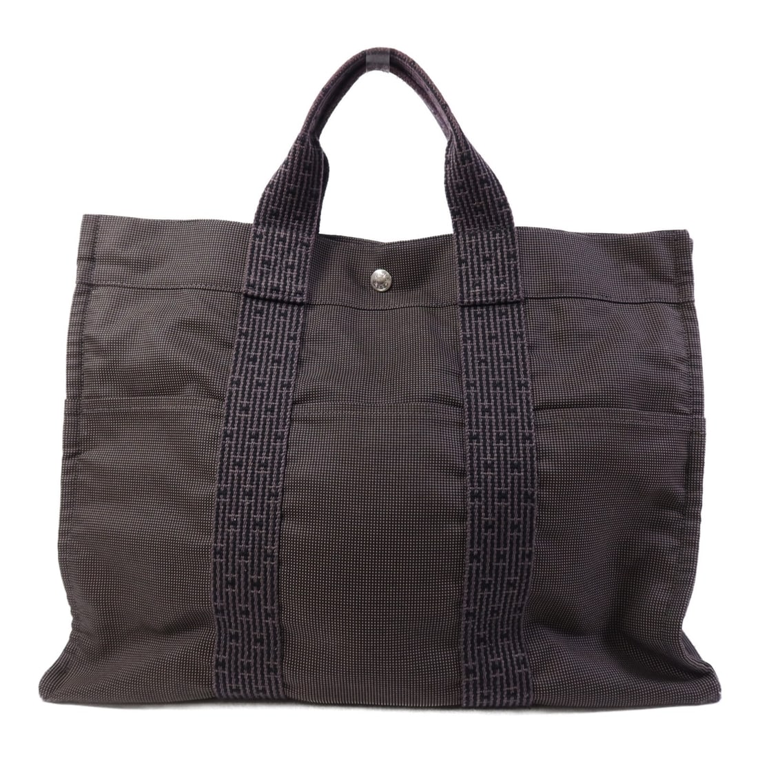 HERMES Herline GM Handbag Black Grey Canvas PHW (1 of 14)