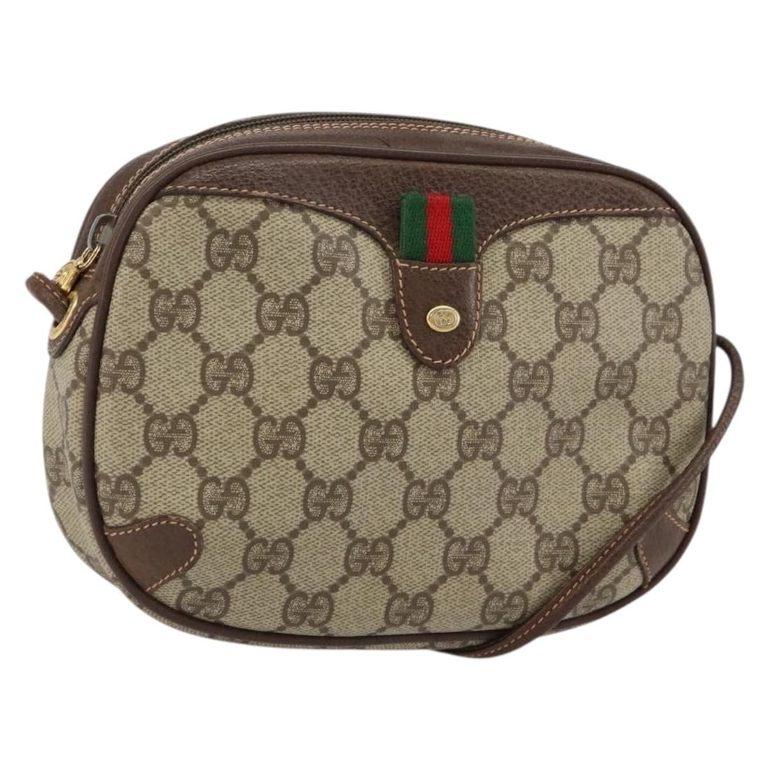 GUCCI GG Supreme Sherry Line Bag Beige Red PVC Auth 156 02 066: GUCCI GG Supreme Sherry Line Bag Beige Red PVC Auth 156 02 066 This authentic GUCCI GG Supreme Web Sherry Line Bag showcases a stylish design in beige and red GG canvas. Perfect for everyday use, this