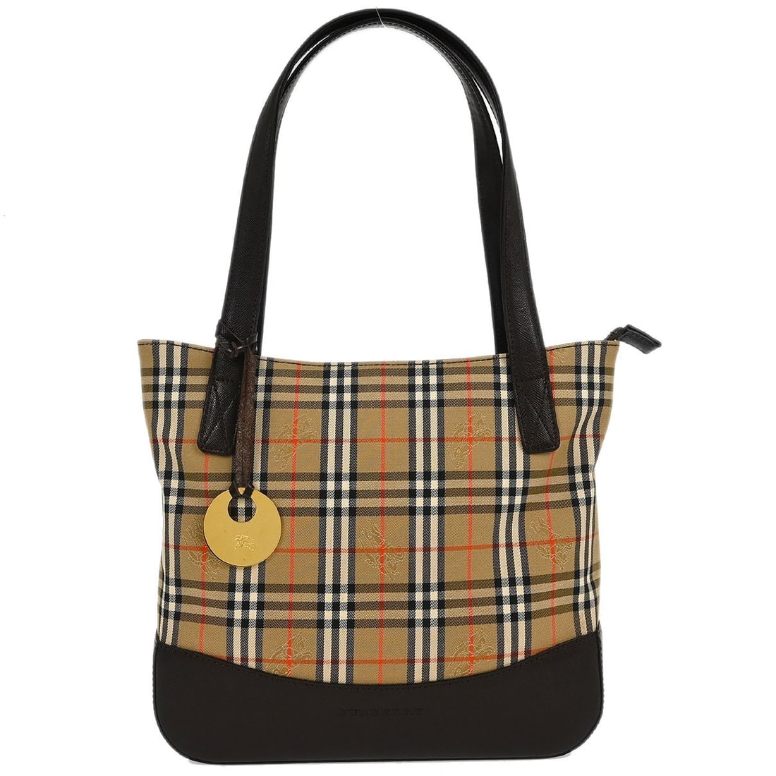 Burberry Beige House Check Tote Handbag with Inner Pockets: Burberry Beige House Check Tote Handbag with Inner Pockets This Burberry Beige House Check Tote Handbag is a stylish and versatile accessory perfect for casual outings. Crafted from a combination of c
