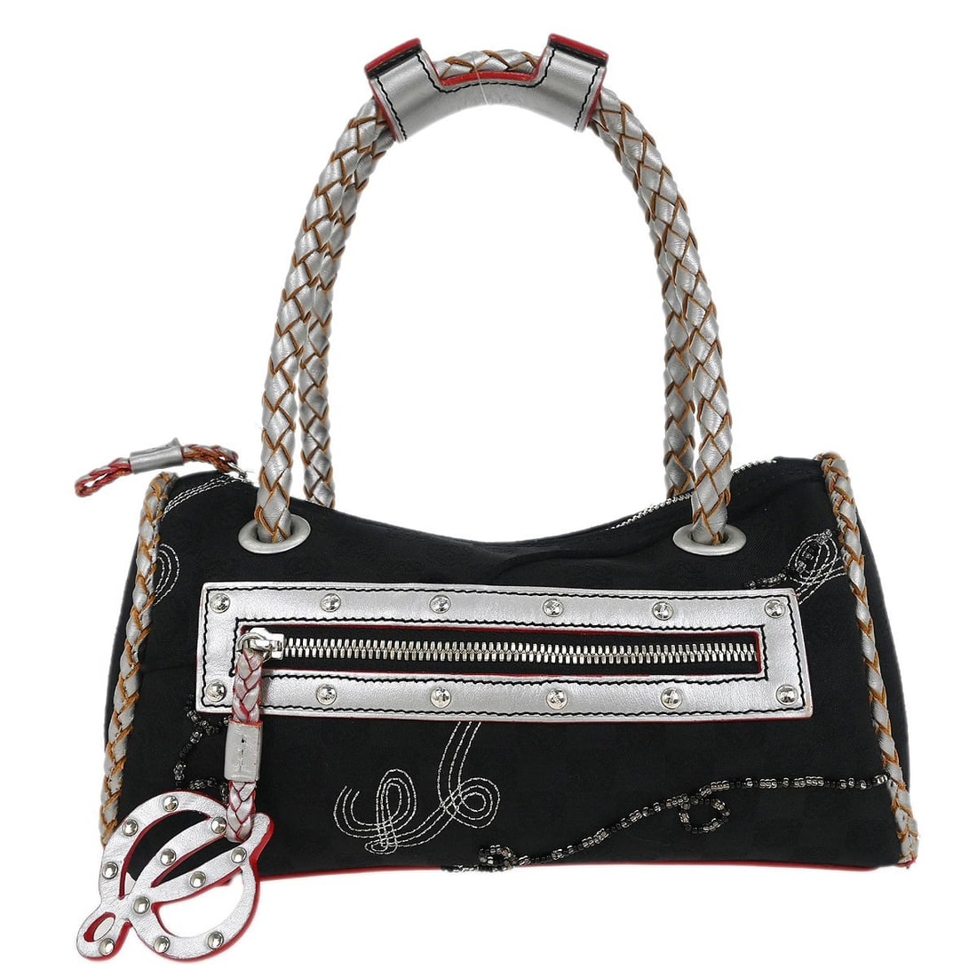 Loewe Black Canvas Leather Top Handle Handbag 060508: Loewe Black Canvas Leather Top Handle Handbag 060508 This stylish Loewe Black Canvas Handbag is a perfect blend of functionality and elegance. Featuring a medium size and practical zip closure, it is