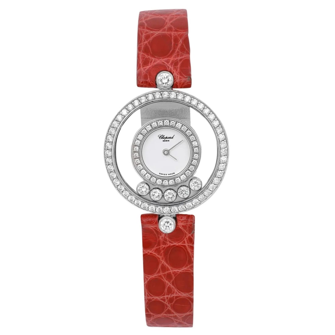 Chopard Happy Diamonds 24mm 18K White Gold Luxury Ladies Watch: Chopard Happy Diamonds 24mm 18K White Gold Luxury Ladies Watch This exquisite Chopard Happy Diamonds wristwatch combines luxury and elegance, perfect for the discerning lady. Crafted from 18K white go