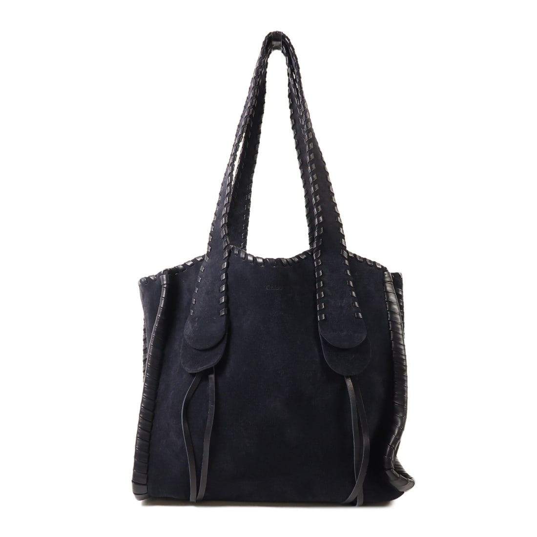 Chloe Monty Navy Suede and Calfskin Leather Shoulder Tote from France: Chloe Monty Navy Suede and Calfskin Leather Shoulder Tote from France This Chloe Monty shoulder tote bag features a combination of suede and calfskin leather in a navy color. Crafted in France, the ba