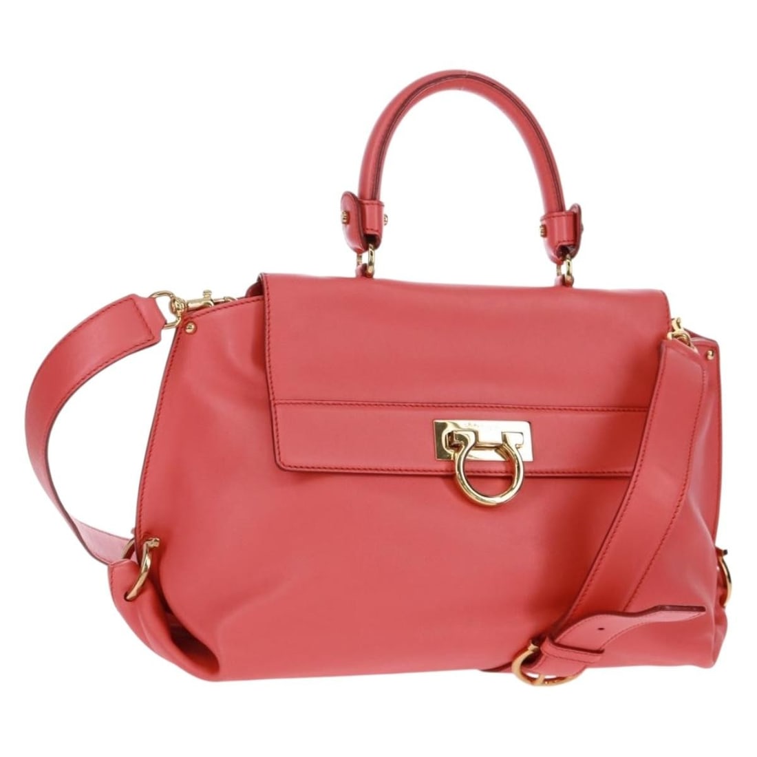 Pink and Gold Leather Gancini Handbag by Salvatore Ferragamo with Shoulder Strap (1 of 18)