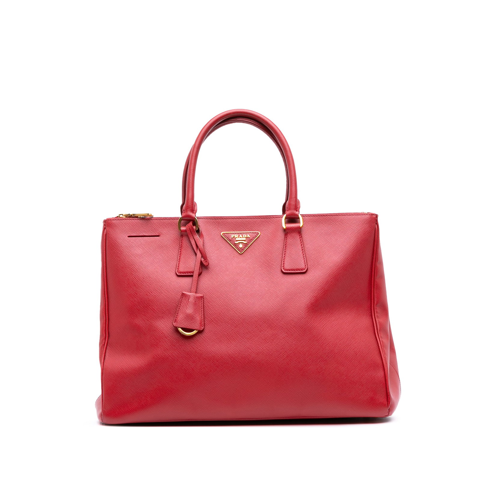 Prada Large Saffiano Lux Galleria Satchel Red Leather Double Zip: Prada Large Saffiano Lux Galleria Satchel Red Leather Double Zip This Prada Large Saffiano Lux Galleria Double Zip Satchel is a stunning example of luxury Italian craftsmanship. Made from high-quality