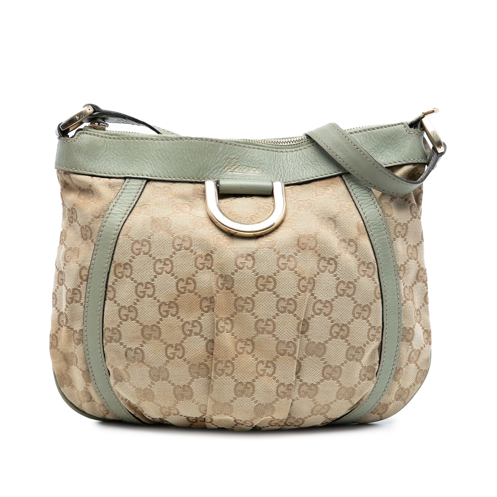 GG Canvas Abbey D Ring Brown Crossbody Bag with Leather Trim: GG Canvas Abbey D Ring Brown Crossbody Bag with Leather Trim This Gucci GG Canvas Abbey D Ring Crossbody bag features a brown canvas body with leather trim, an adjustable flat leather shoulder strap,