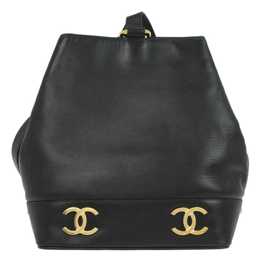 Chanel Black Leather Vintage CC Bucket Shoulder Bag from Italy: Chanel Black Leather Vintage CC Bucket Shoulder Bag from Italy Chanel Vintage CC Bucket Shoulder Bag crafted from black leather. Features a spacious interior and a classic bucket silhouette. Made in I
