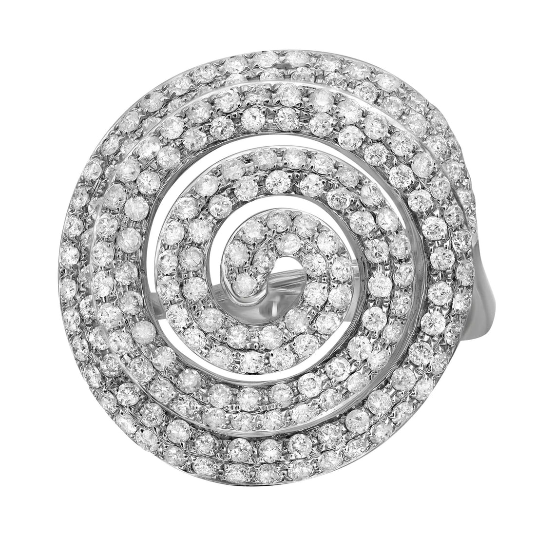 Rachel Koen 1.88ctw Diamond Spiral Cocktail Ring 14K White Gold Size 7.5: Rachel Koen 1.88ctw Diamond Spiral Cocktail Ring 14K White Gold Size 7.5 This stunning spiral cocktail ring, designed by Rachel Koen, showcases a unique arrangement of pave set round cut diamonds that