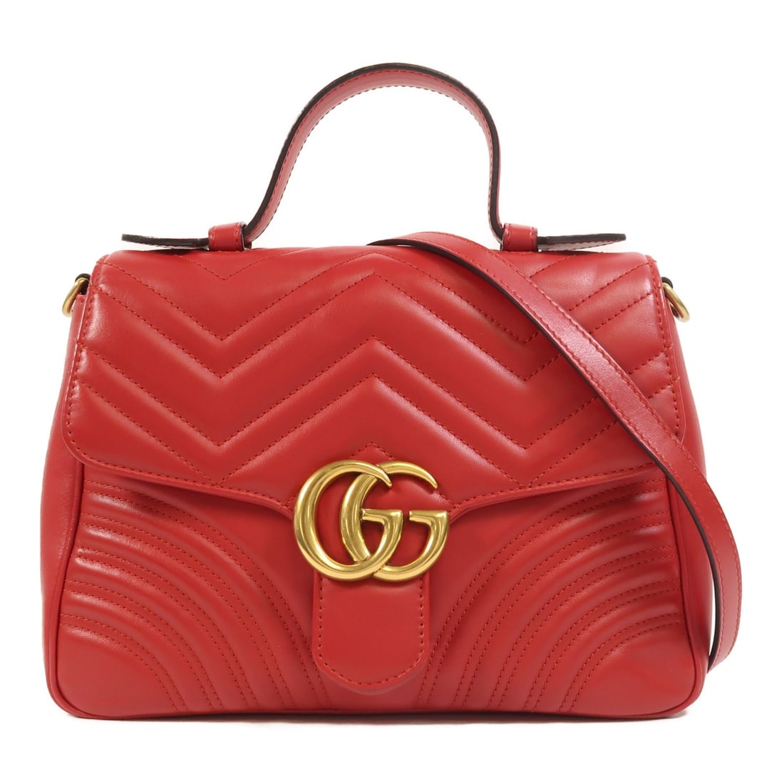 Red Gucci GG Marmont Calfskin Leather 2way Shoulder Bag Model 498110 (1 of 18)