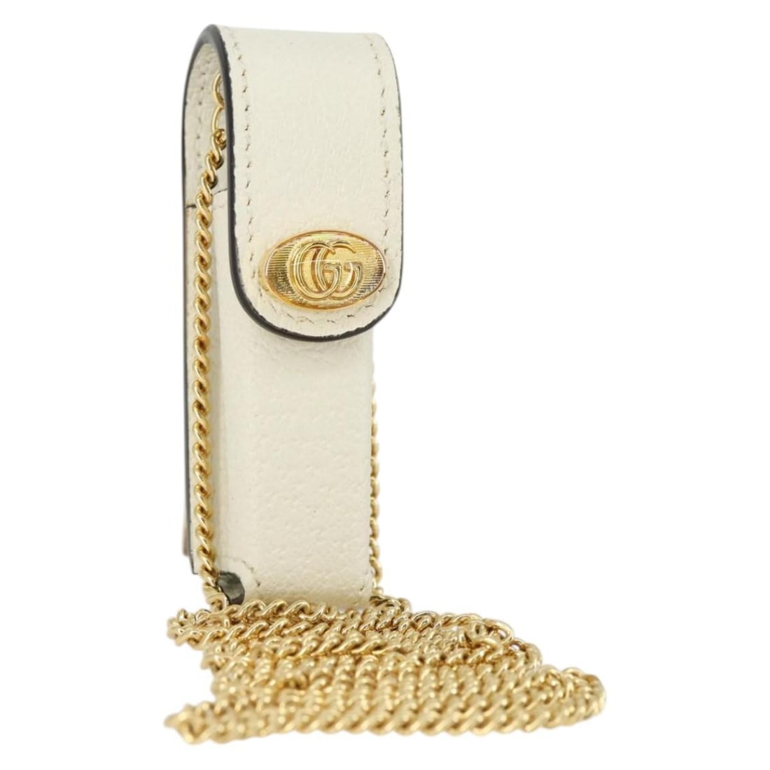 White Leather Gucci GG Marmont Accessory Lipstick Case 615998: White Leather Gucci GG Marmont Accessory Lipstick Case 615998 This Gucci GG Marmont accessory case is crafted from white leather with gold accents. It features a compact design suitable for storing sm
