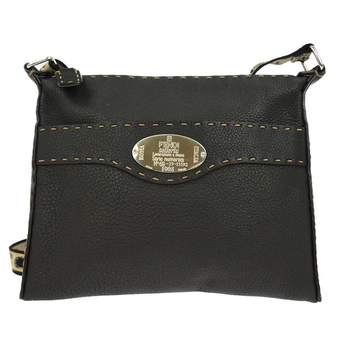 Medium Brown Leather Fendi Shoulder Bag with Adjustable Strap: Medium Brown Leather Fendi Shoulder Bag with Adjustable Strap This Fendi shoulder bag features brown leather with a logo accent and silver hardware. It includes an adjustable shoulder strap and a zip