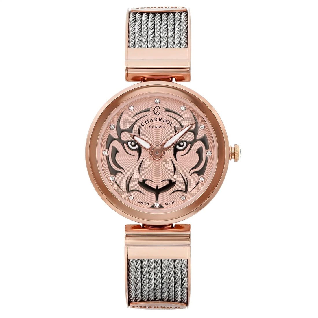 Charriol Forever Tiger Rose Gold Quartz Ladies Watch FE32.102.029 PVD Steel: Charriol Forever Tiger Rose Gold Quartz Ladies Watch FE32.102.029 PVD Steel The Charriol Forever Tiger is an elegant ladies' wristwatch that effortlessly combines style with functionality. Featuring a