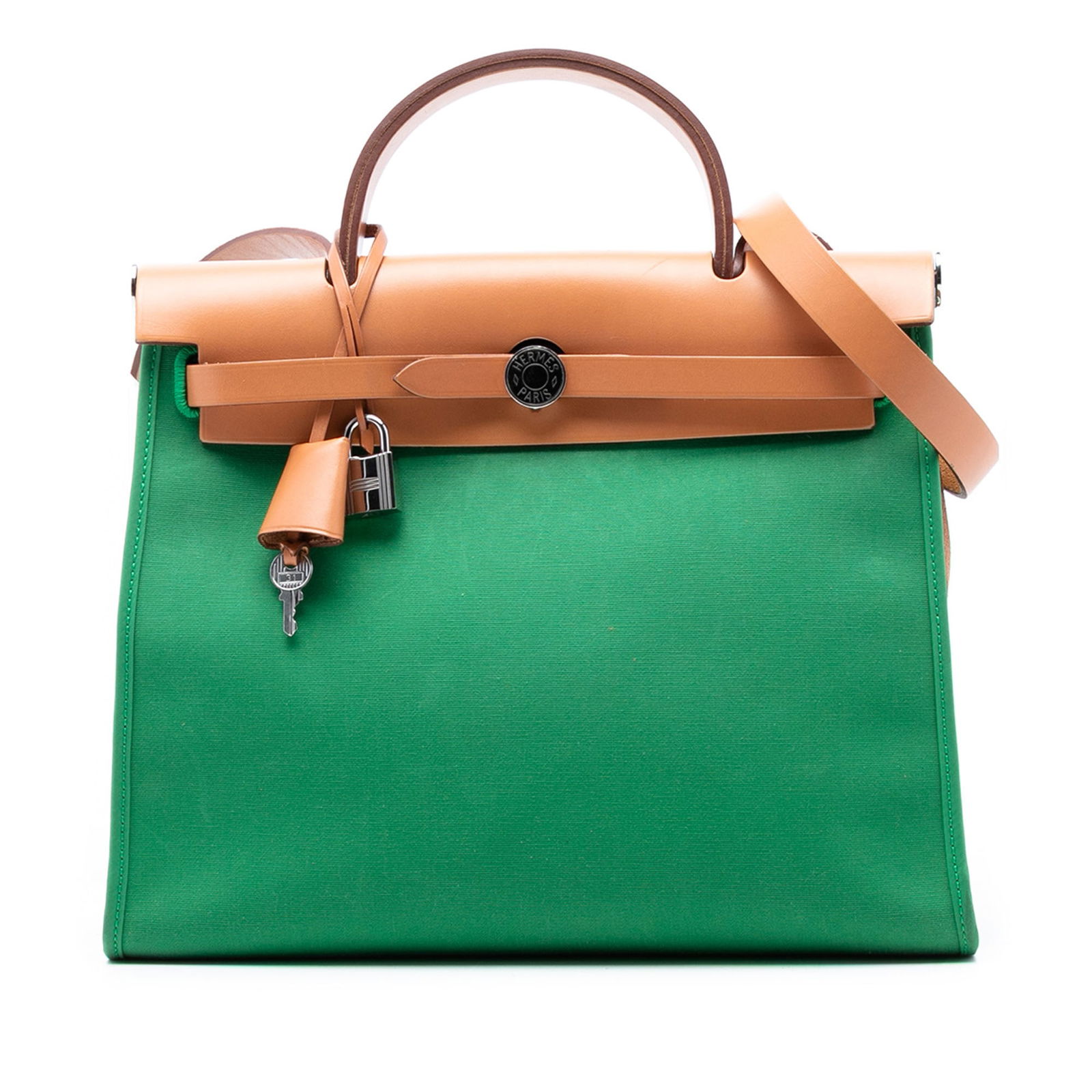 Herbag Zip 31 satchel in green canvas and leather by Hermes (1 of 8)