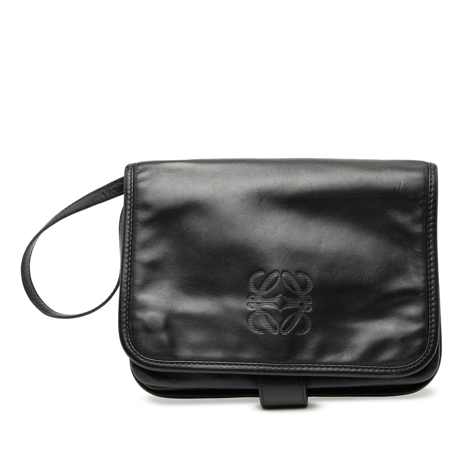 Black Leather Clutch with Anagram Motif by Loewe (1 of 6)
