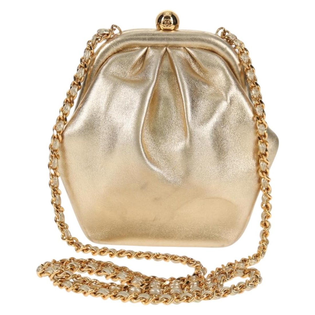 Chanel Leather Vintage Timeless Kisslock Coin Purse Gold Tone: Chanel Leather Vintage Timeless Kisslock Coin Purse Gold Tone This vintage Chanel Timeless Kisslock coin purse is crafted from gold leather, designed for women. It features a classic kisslock closure