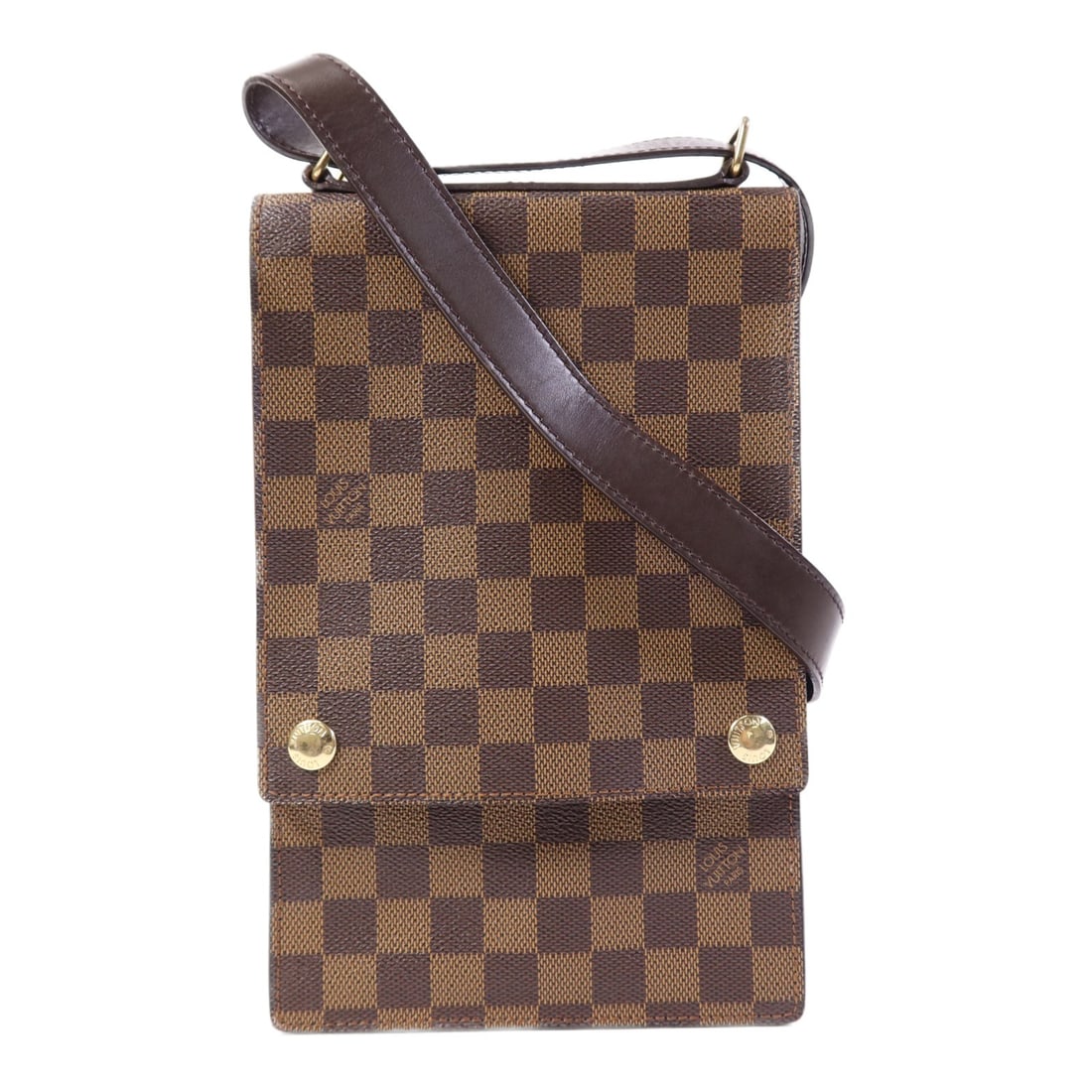 LOUIS VUITTON Portobello Shoulder Bag N45271 Damier Ebene Brown: LOUIS VUITTON Portobello Shoulder Bag N45271 Damier Ebene Brown This LOUIS VUITTON Portobello Shoulder Bag showcases a sophisticated design in the iconic Damier Ebene pattern. Crafted from durable PVC